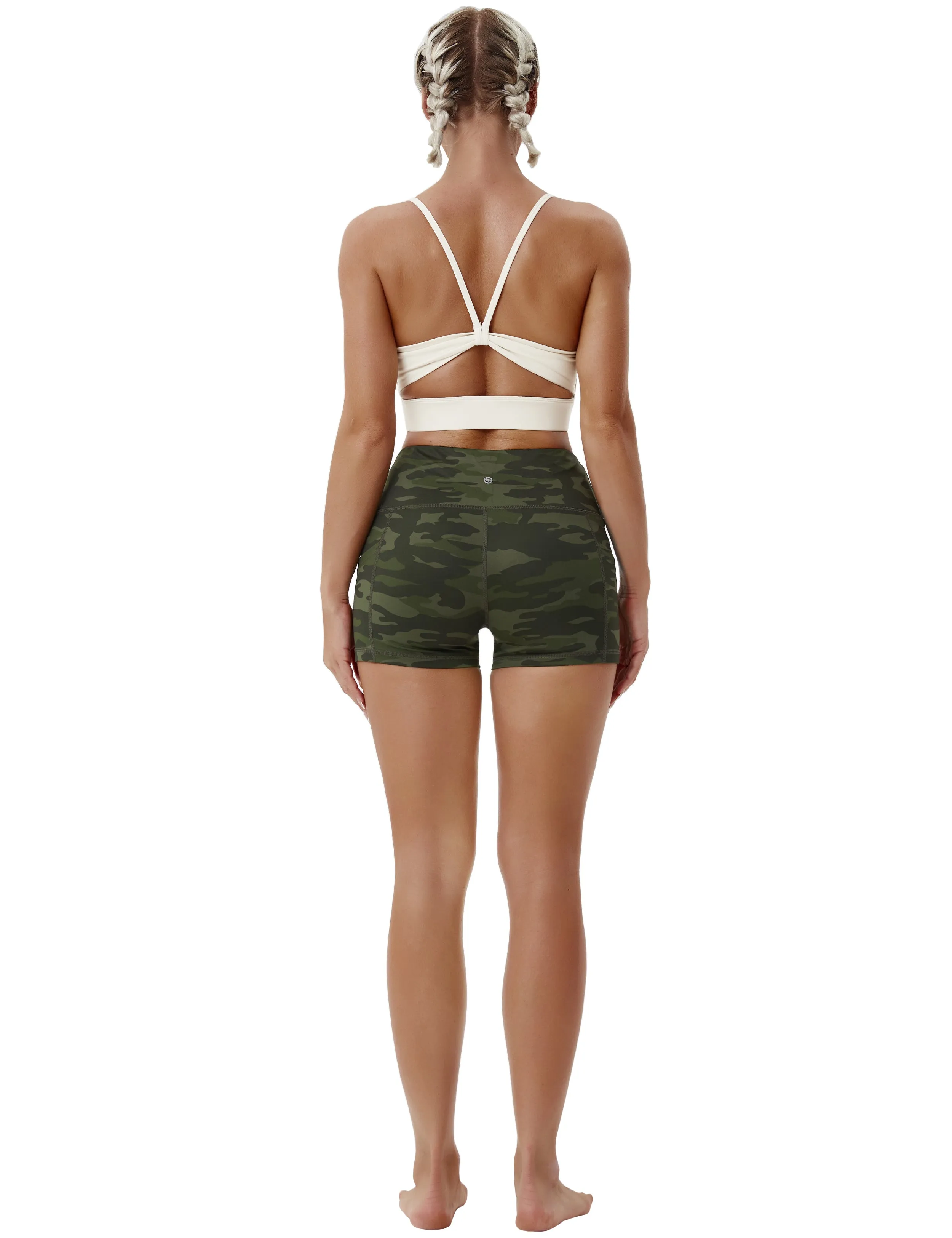 2.5" Printed Side Pockets Pilates Shorts green camo_Pilates
