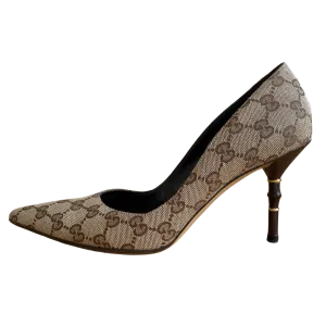 Gucci Guccissima Canvas Bamboo Heel Pumps