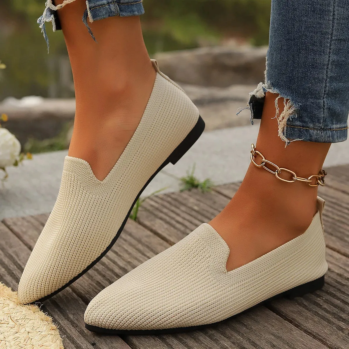 Hnzxzm 2024 Spring and Autumn New Mesh Ballet Flats Womens Mesh Breathable Sports Shoes Women's Square Toe Slip-on Loafers Size 43Mujer