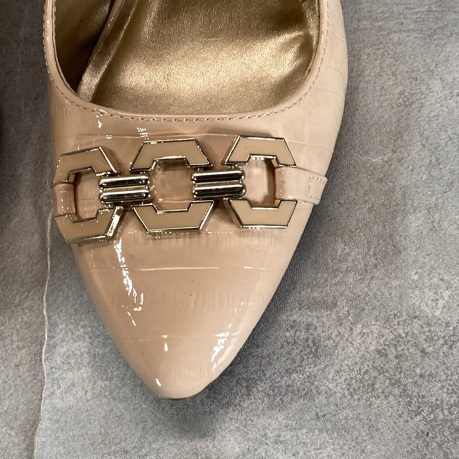 KAREN SCOTT Women's Nude Patent Gildda Pointed-Toe Slingback Pumps SZ 7.5