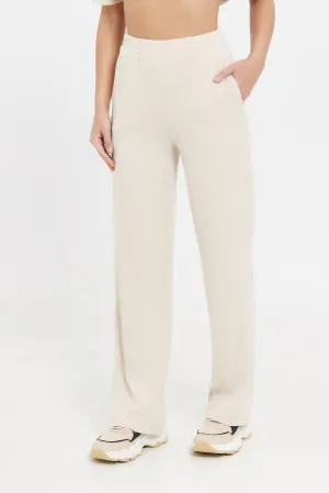 Women Beige Trouser With Elasticated Waist Band
