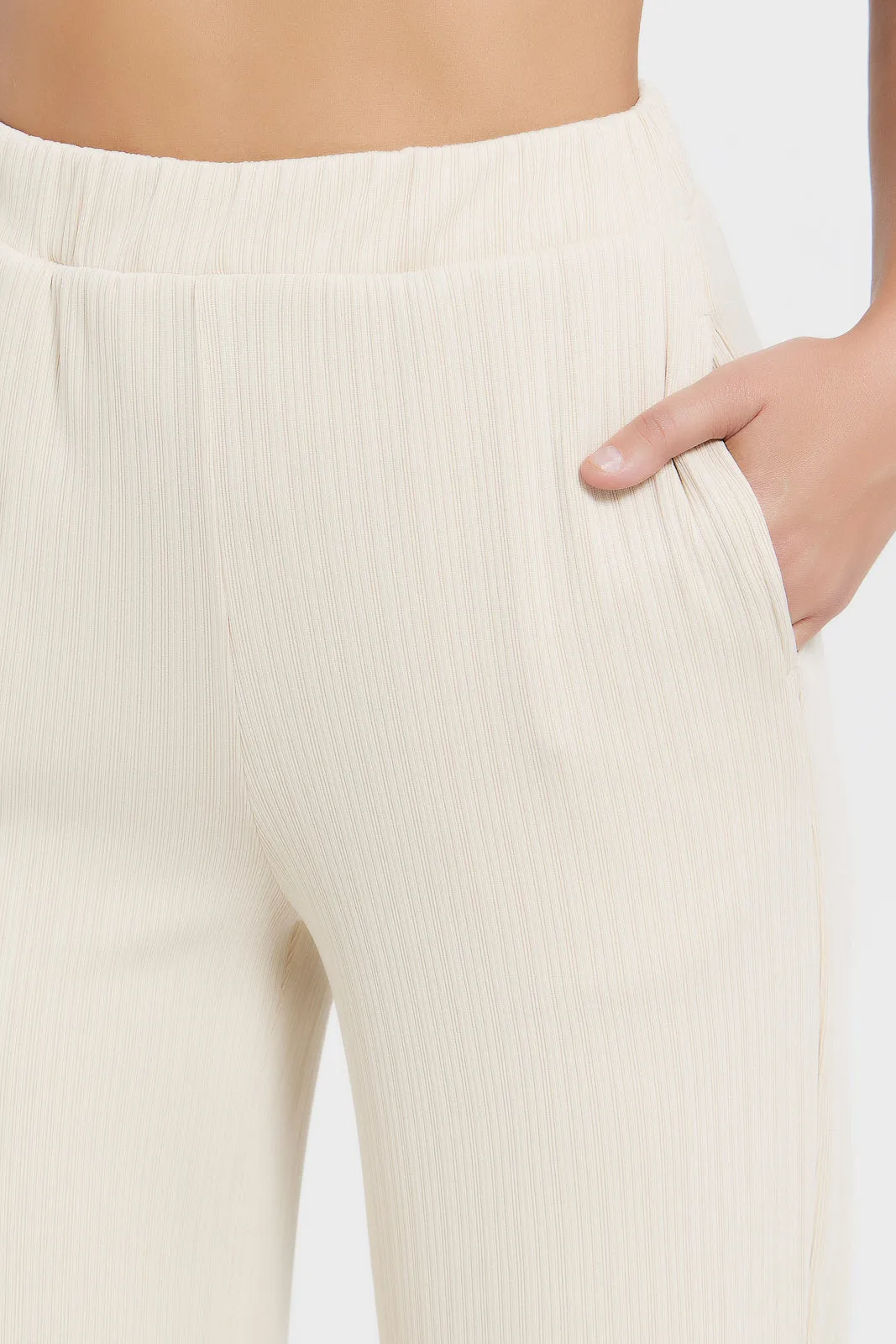 Women Beige Trouser With Elasticated Waist Band