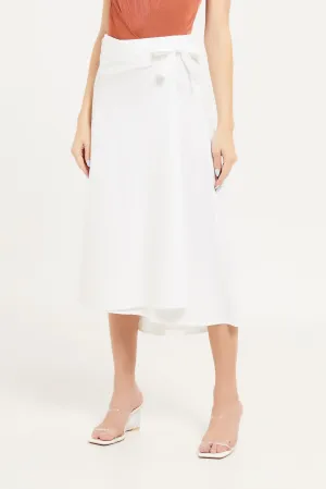 Women White Linen Wrap Skirt